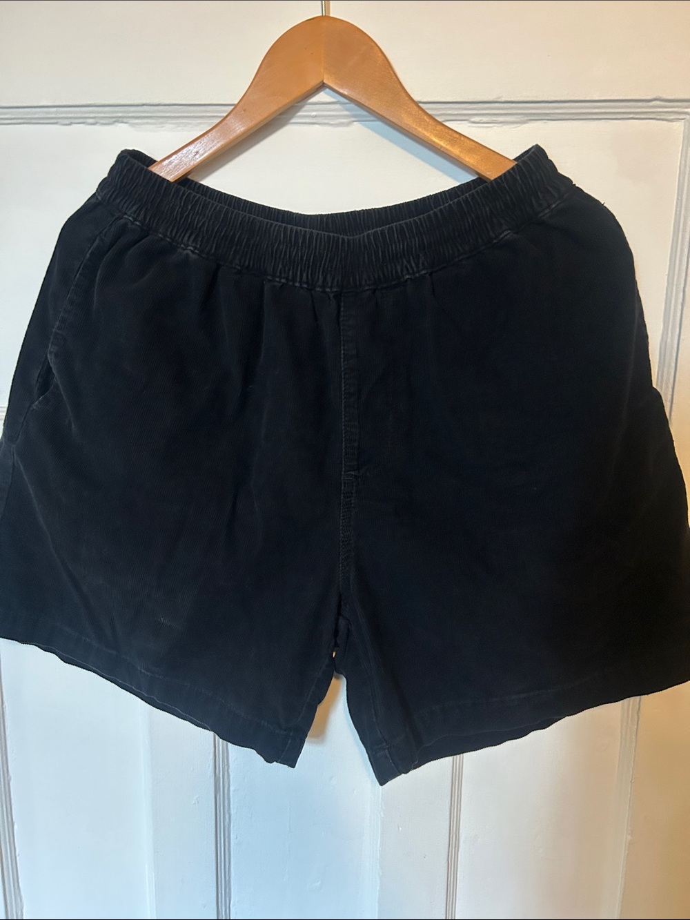 Black Corduroy Elastic Waist Shorts